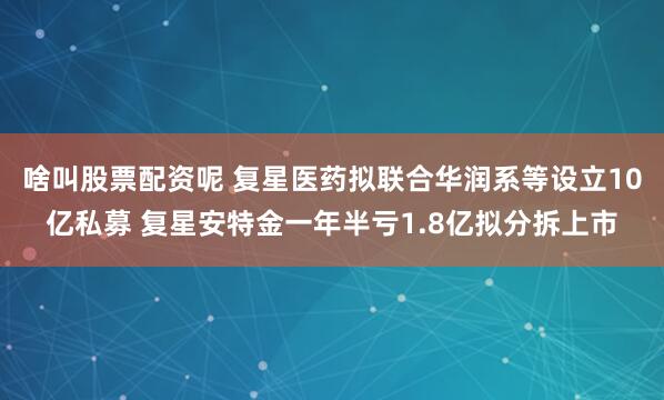 啥叫股票配资呢 复星医药拟联合华润系等设立10亿私募 复星安特金一年半亏1.8亿拟分拆上市